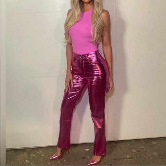Good American Good Icon Metallic Faux Vegan Pants - Picture 1 of 7